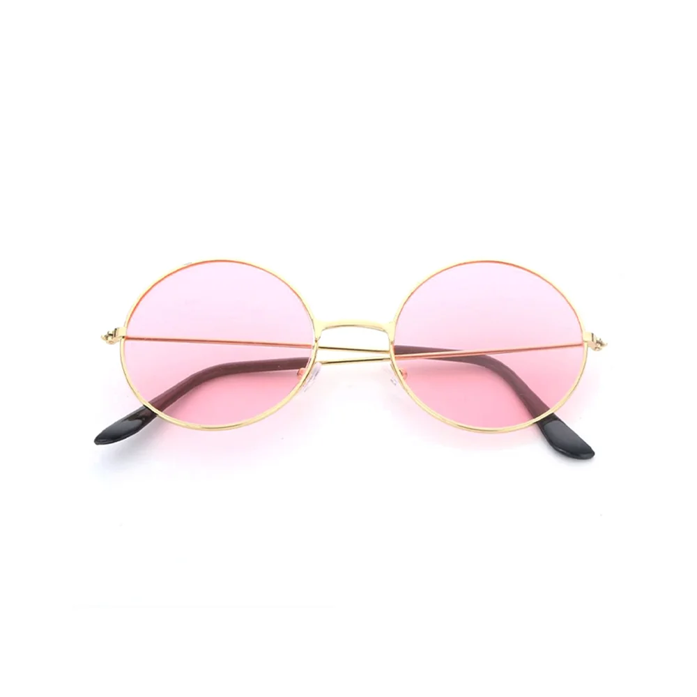 PESENAR 1960er Retro 3-teiliges Set: Blumenhalsband, Friedenszeichen-Schmuck und runde rosa Sonnenbrille für Mottopartys der 60er Jahre