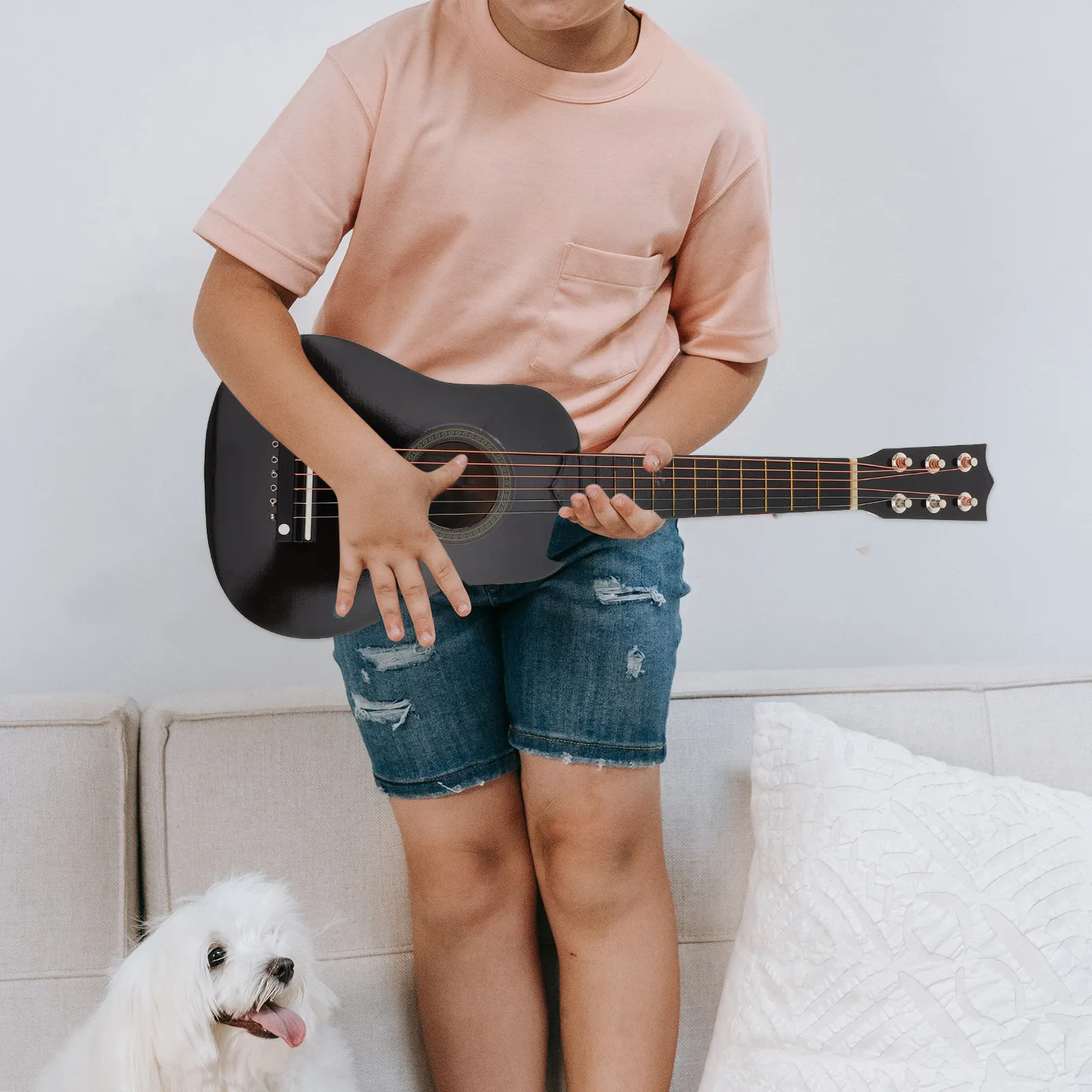 

21-дюймовая портативная детская деревянная акустическая гитара для начинающих музыкантов, легко играемая, с гладким грифом, эластичная