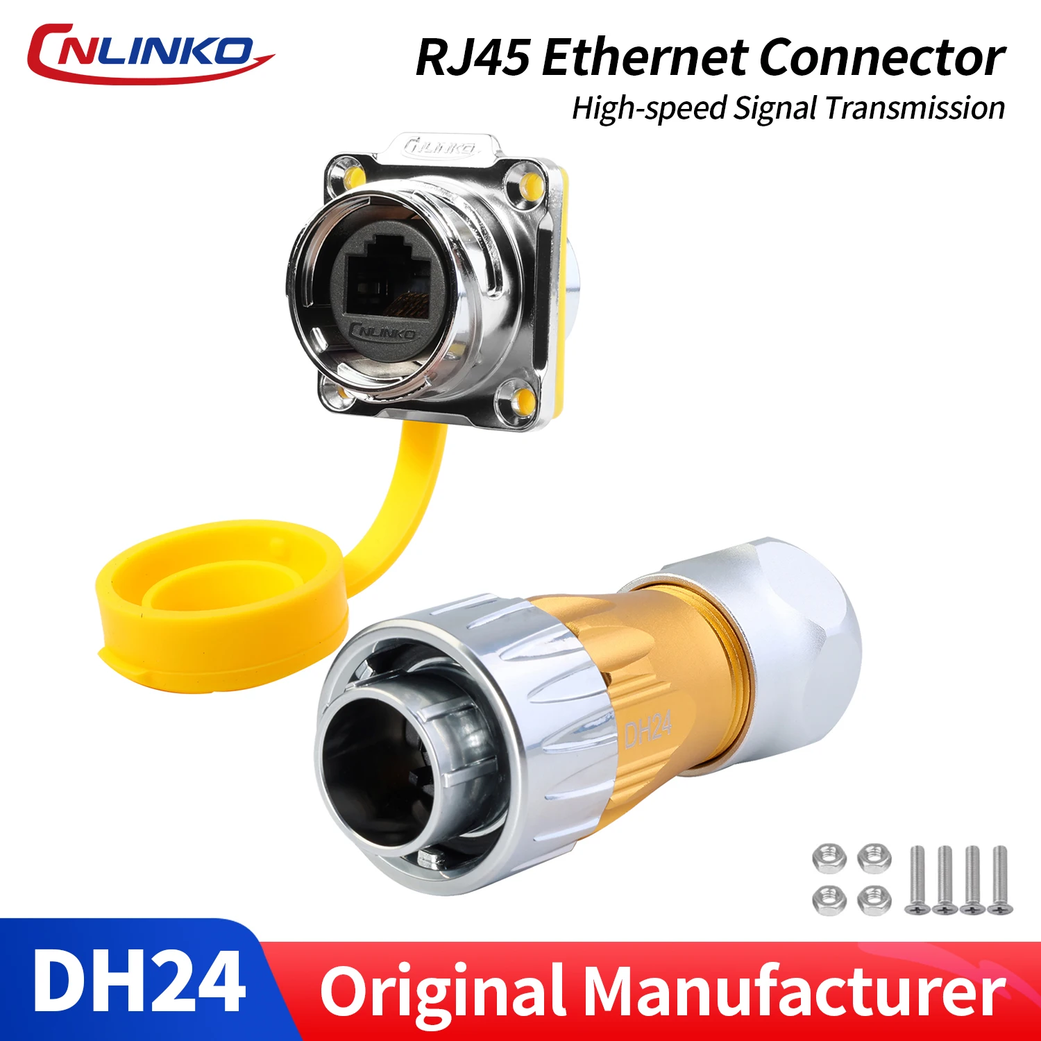 CNLINKO M24 Waterproof IP68 Circular RJ45 Male/Female Set 8P8C Metal Housing Panel Mount for Industrial Ethernet & CCTV Network