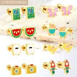 LUXUKISSKIDS Women/Girls Earrings Stainless Steel Acrylic Small Studs Cute Childlike Pink Bowknot Piercing Bulk Accessories 2025