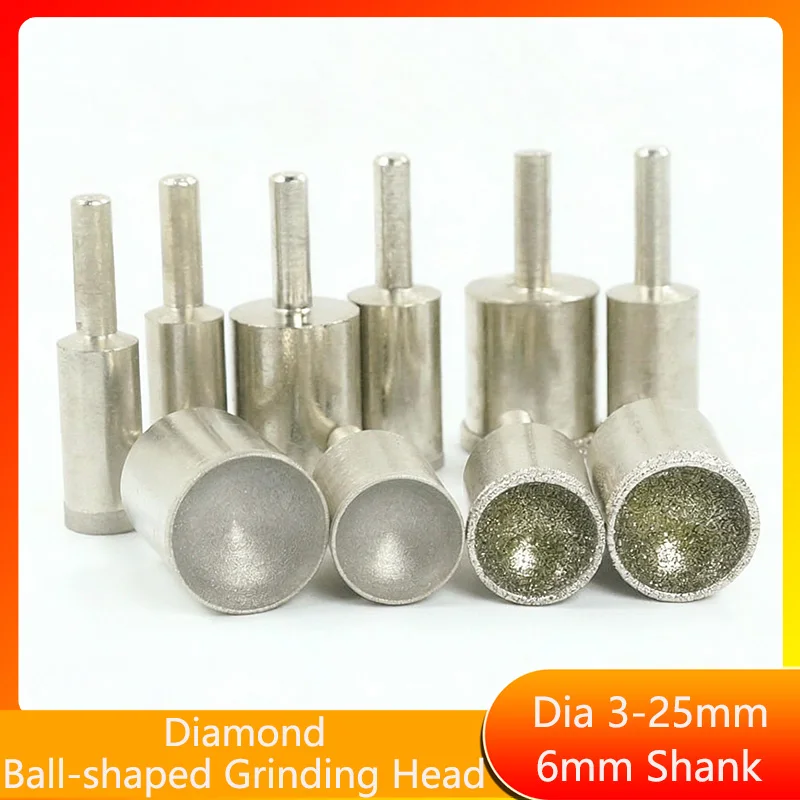 Fine 500Grit /Coarse 120Grit 3mm-25mm Diamond Spherical Concave Head Grinding Bit Jade Round Beads Polishing For Rotary Tool