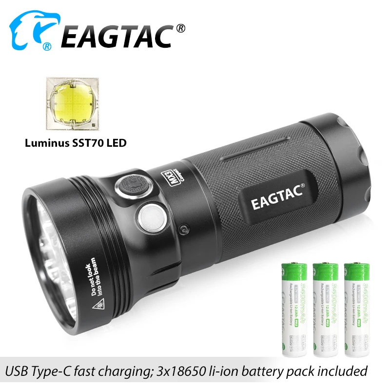 EAGTAC MX3T-C 10000 لومن 4 * SST70 SFT40 مصباح ليد جيب نوع C USB قابلة للشحن الشعلة قوة البنك وظيفة 531 متر المدمج في 18650