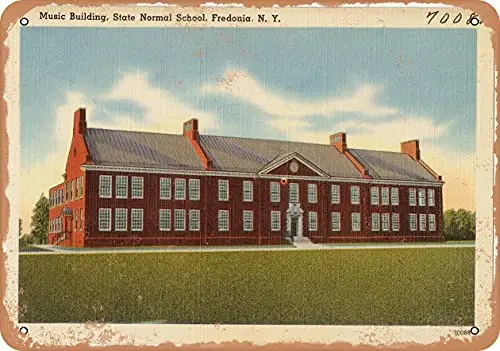 Metal Sign New York Postcard - Music Building, State Normal School, Fredonia, N. Y. 1 - Vintage Rusty Look