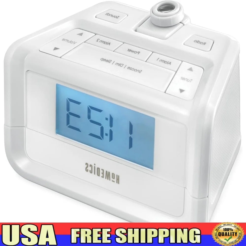 

Dual Alarm Clock Radio Digital FM With Time Projection White Noise Machine Nature Sounds Snooze Sleep Timer Nightlight