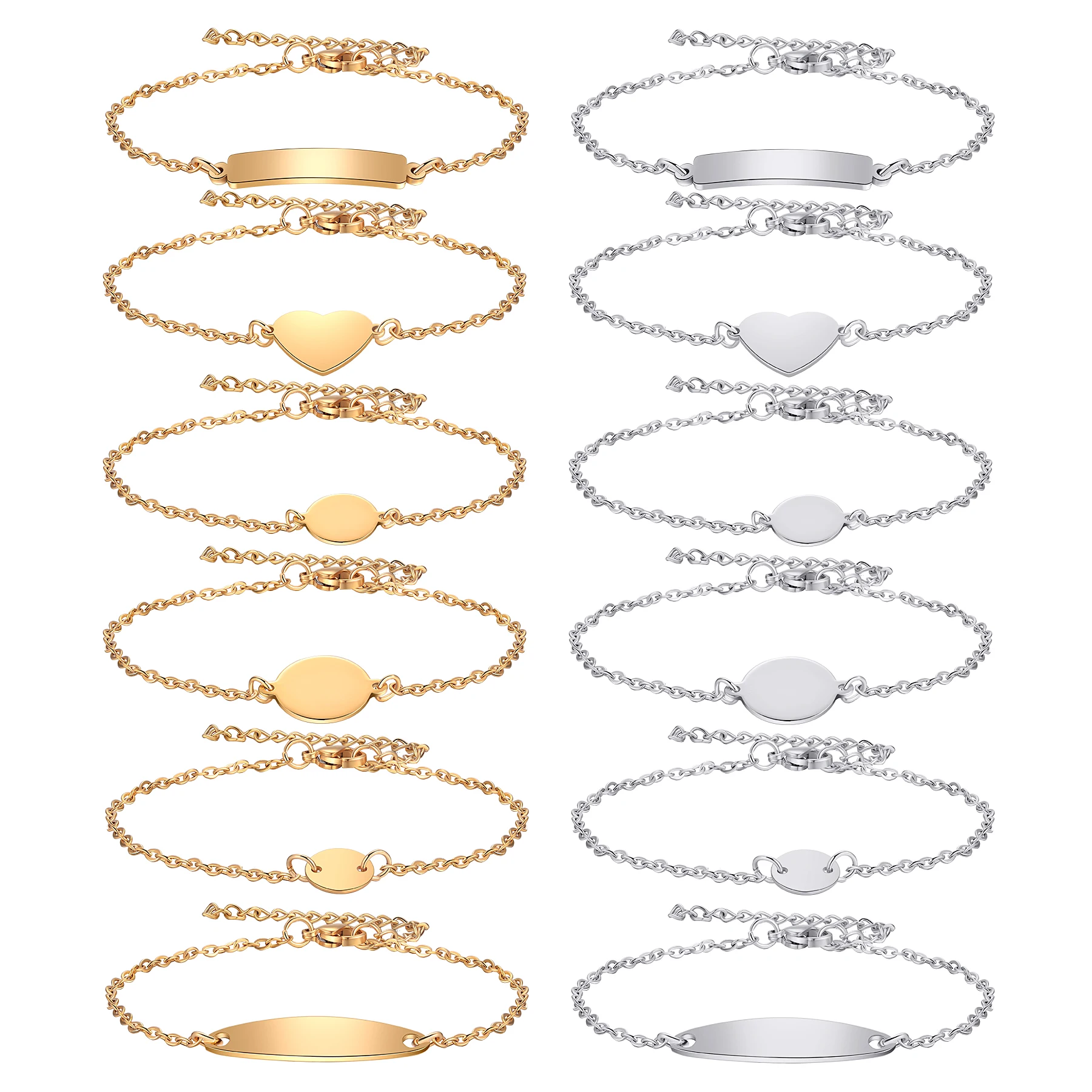 

Fashion Women Girls Baby Bracelet Stainless Steel Round/Oval/Heart Pendant Jewelry Adjustable Link Chain Birthday Gift