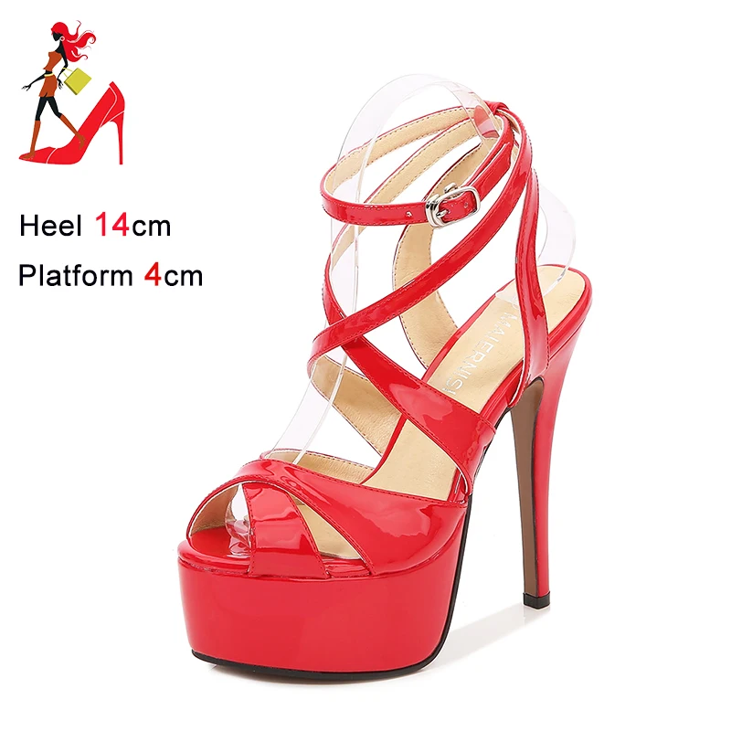 Ankle Buckle Summer Model Shoes For Women Large Size 46 Cross Strap Party High Heels Gladiator Fashion Platform Sandals Ladies