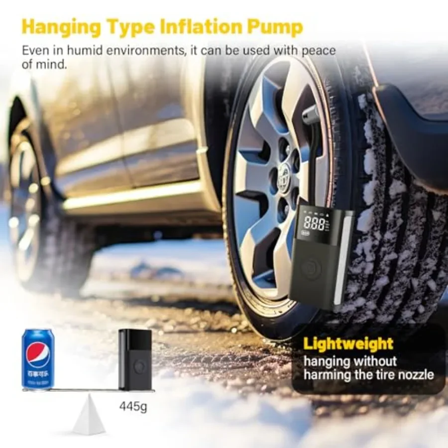 ضاغط هواء محمول 150 رطل لكل بوصة مربعة منفاخ لإطارات السيارة مع 5 أوضاع إضاءة LED إشارة SOS مثالية لإطارات السيارات والدراجات النارية والرياضة B