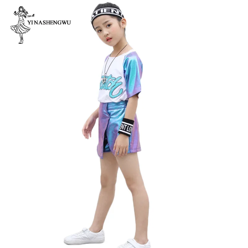Costumi di danza jazz per ragazze Performance Bambini Ragazzi Set di danza di strada Ragazze Abbigliamento per danza jazz Costumi di performance con paillettes