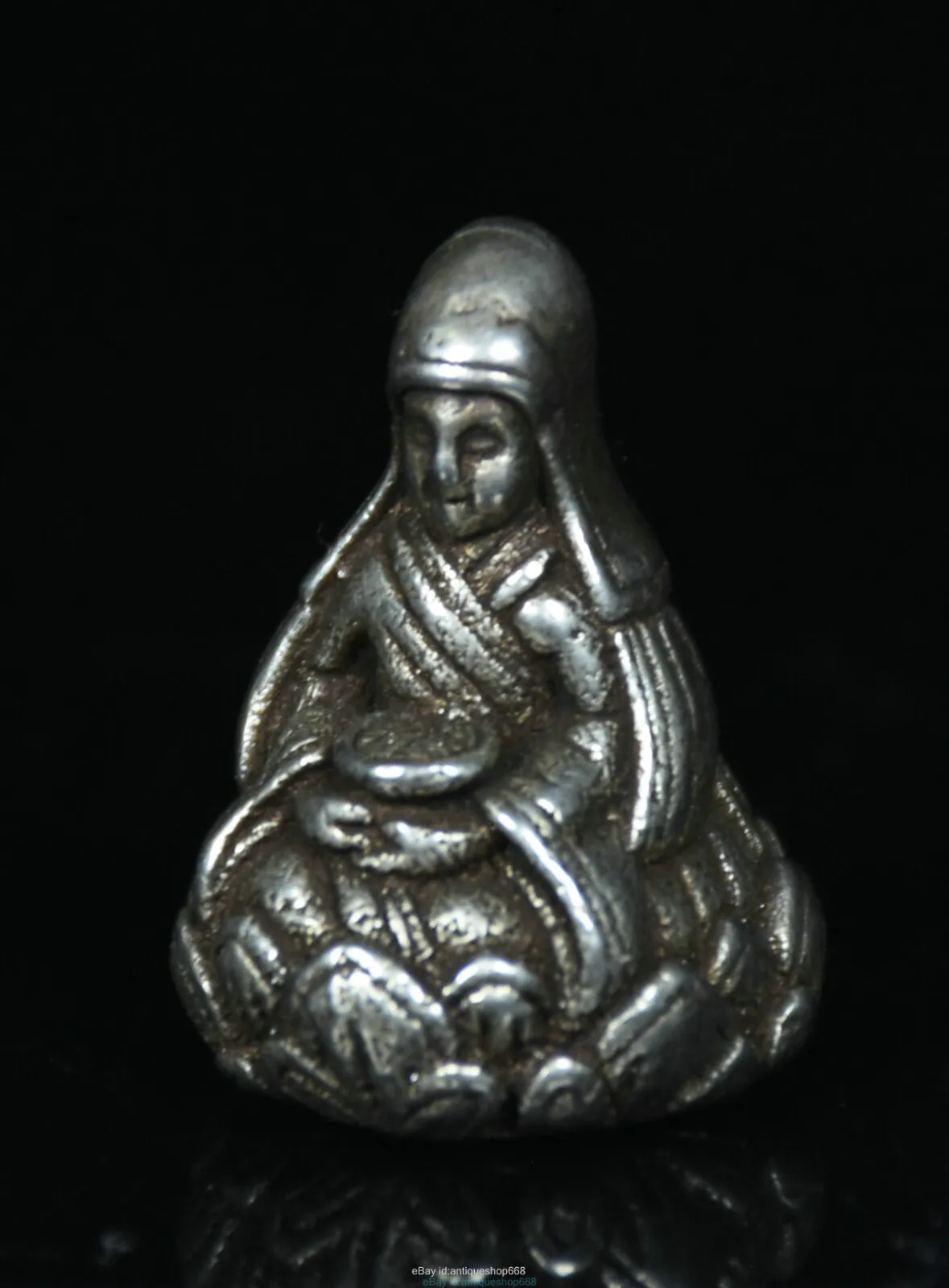 3 سنتيمتر نادر القديمة التبتية الفضة البوذية تسونغخابا جورو لاما بوذا النحت