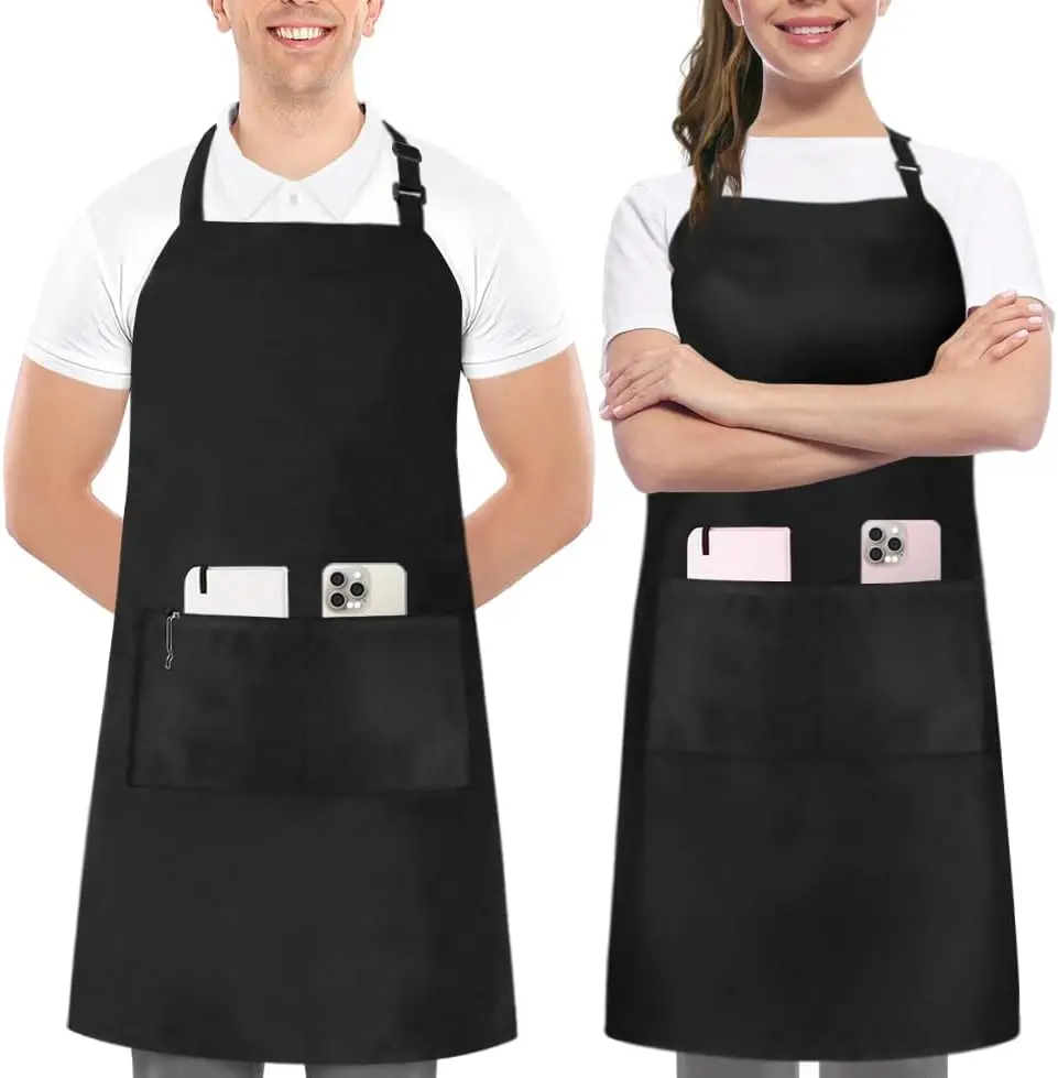 

Kitchen 2 Pack Bib Apron, Adjustable with 2 Pockets, Water and Oil Resistant, Cooking Kitchen Chef Apron for Women Men