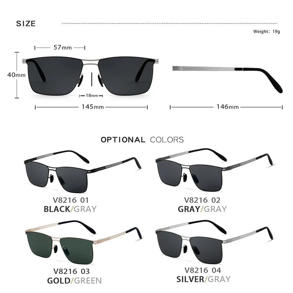 VEITHDIA Occhiali da sole moda uomo nuovo arrivo Nylon polarizzato UV400 Lenti Montatura in metallo Occhiali da vista rettangolari per le donne FA08216