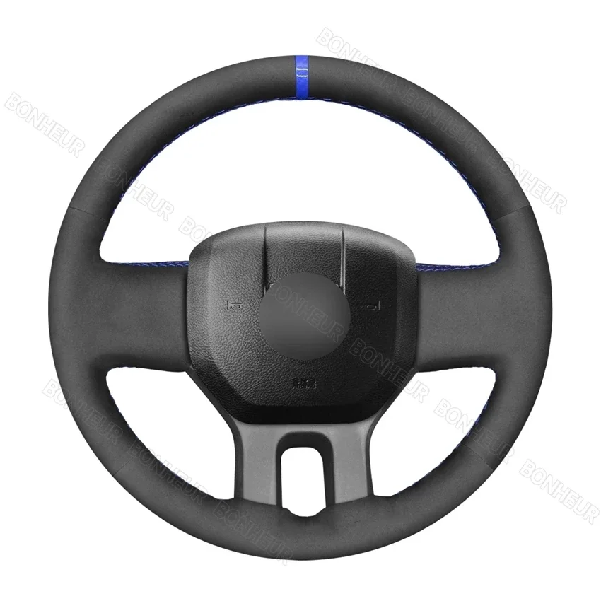 Hand-stitched Black Suede Blue Marker Car Steering Wheel Cover for Dodge RAM 2009 2010