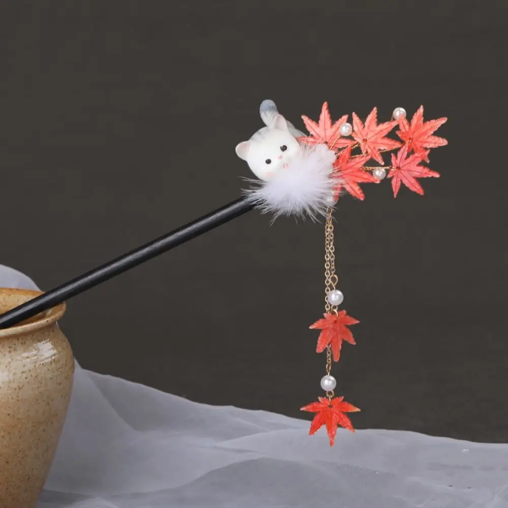 

Classical Rabbit Wooden Hair Stick Tassel Hair Ball Hanfu Hairpin Hair Chopstick Hanfu Headwear Cheongsam Accessories