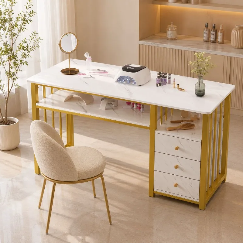 Marble Pattern Nail Desk Table Beauty Salon Storage Single Nail Table Manicure Table Nail Desk Nail Salon Furniture Nail Table