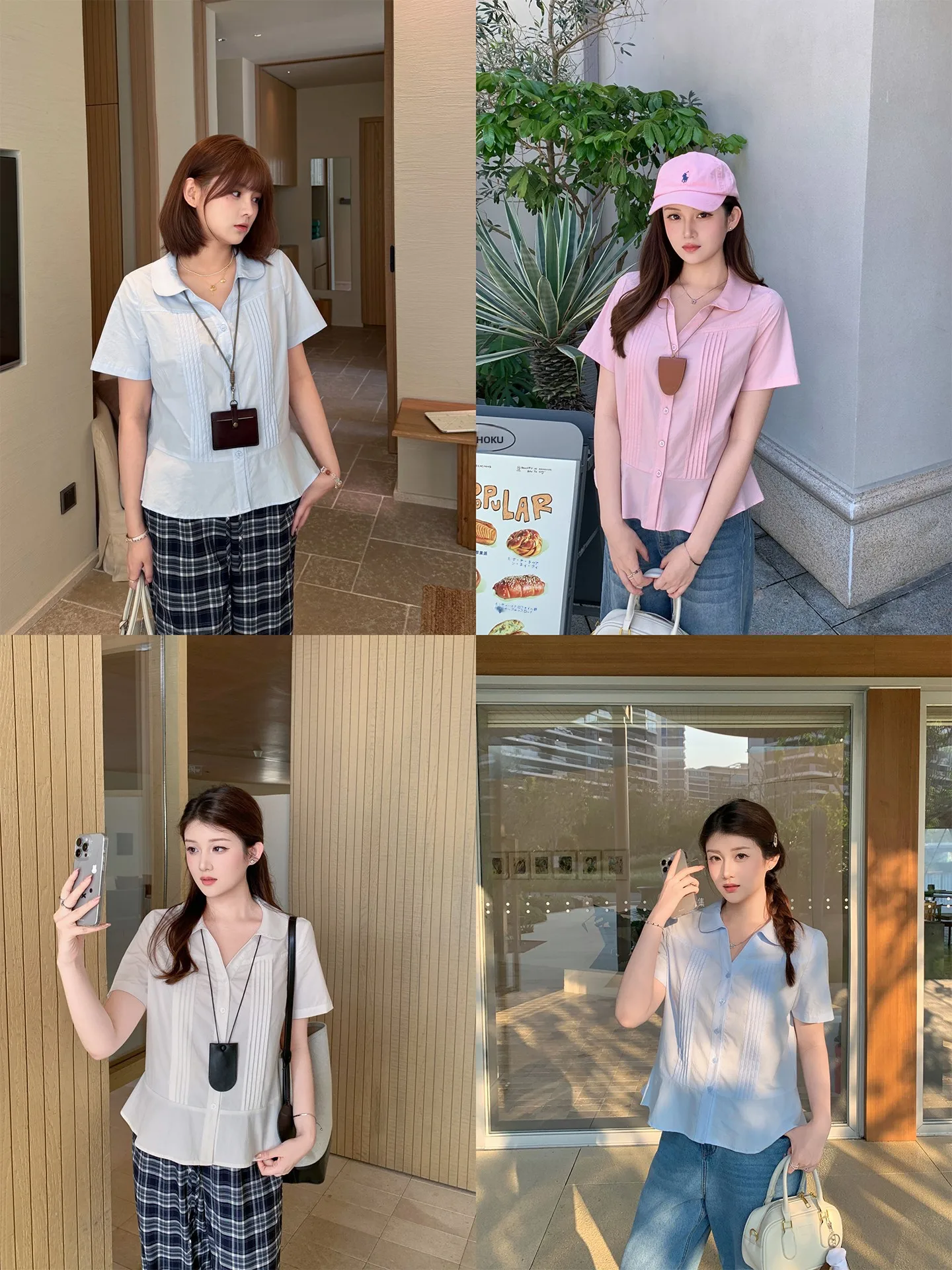 

Mashixi plus Size Women's Shirt Sweet Style Small Collar Waist Inward Design Cotton Casual Summer Shirt for Shaped Women
