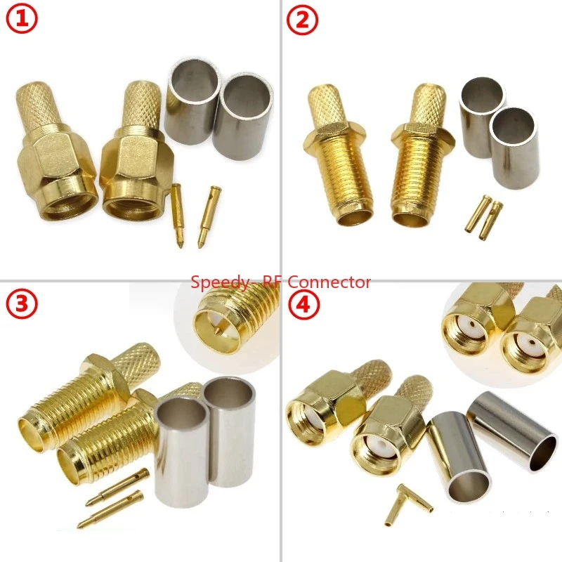 100PCS SMA Male Plug Female RPSMA Male female Connector SMAJ-3 Crimp for RG58 U LMR195 RG142 RG400 CABLE Wire Terminal Straight