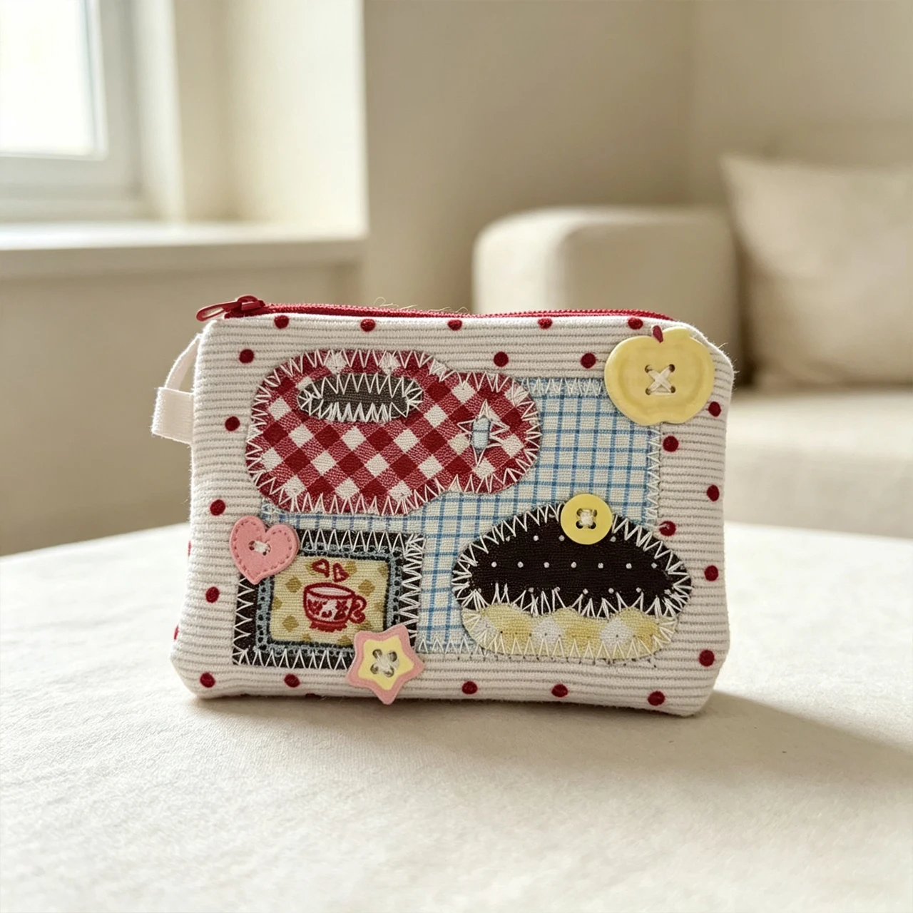 Kreativer Patchwork-Münzbeutel im koreanischen Stil, tragbare Münztasche, personalisierter modischer quadratischer Münz- und Kartenhalter, Schlüsseltasche, Geschenk – Detail 5