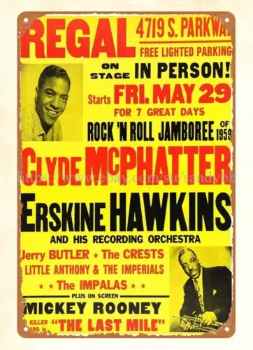 office wall 1959 Clyde McPhatter, Erskine Hawkins Concert Poster metal tin sign