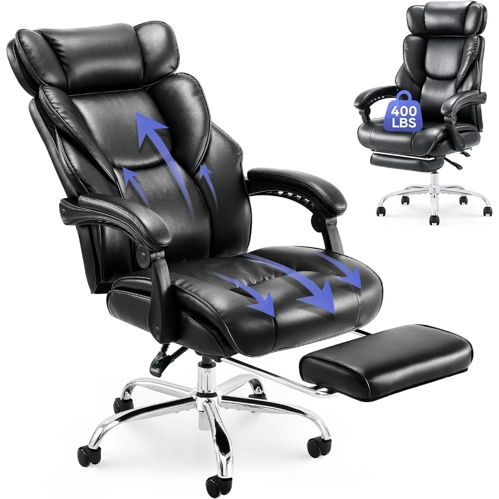 

Ergonomic Office Chair with Footrest, High Back Executive Desk Chair with Adjustable Recline, Removable Lumbar Support, Thick Pa
