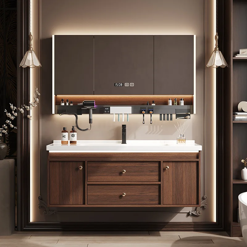 

Medieval ceramic integrated basin Solid wood bathroom cabinet Combined bathroom Washbasin