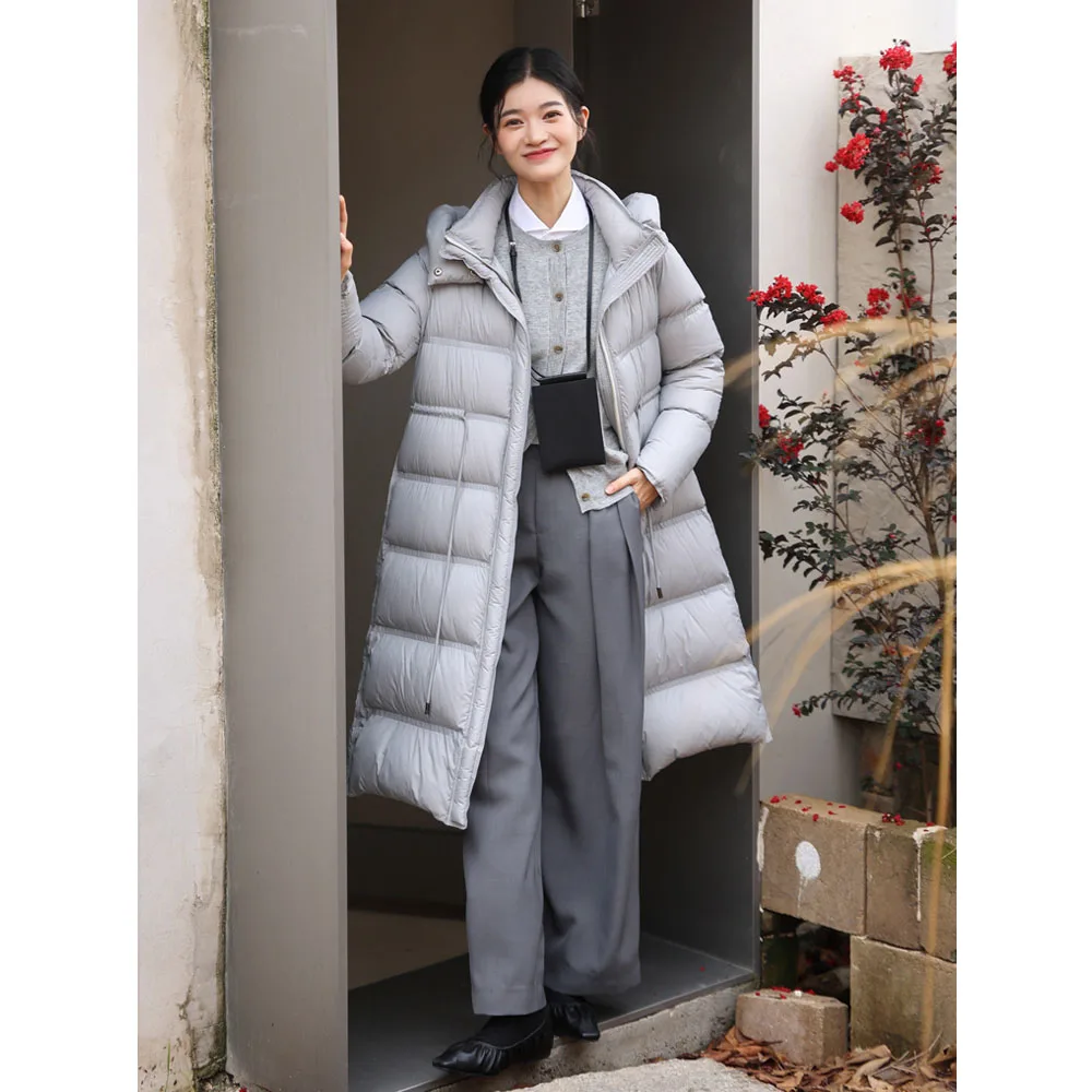 Women Fashion Long Goose Down Coat Solid Windproof Warm Full Sleeve Casual Lightweight Puffer Jacket Female Winter Overcoats