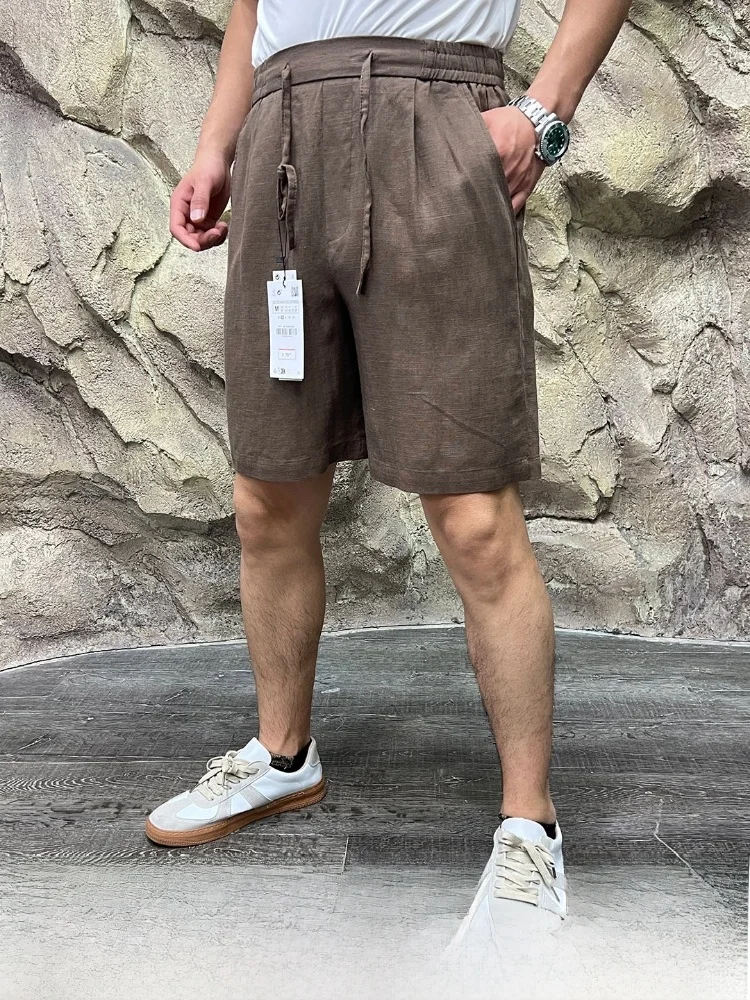 

Мужские шорты из высококачественной льняной смеси с эластичным поясом, приятные к телу, дышащие, летние, новый стиль, свободный крой, средняя посадка на талии