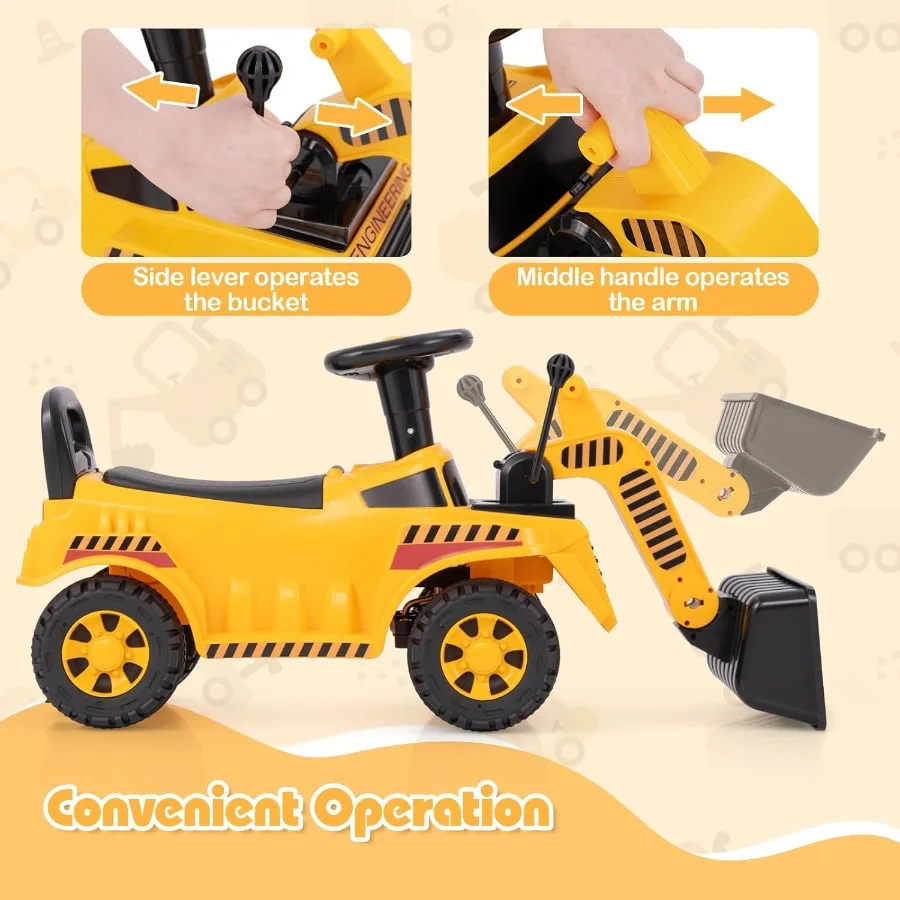 Giro sull'escavatore Giro sull'auto a spinta per i più piccoli Bulldozer da scavo all'aperto con pala da lavoro Giro sul veicolo da costruzione
