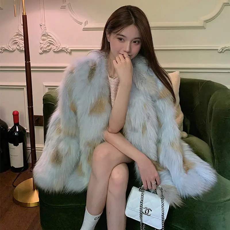 

High Quality Sweet Faux Mink Fur Coat Knot Imitation Fox Hair Mao Furs Jacket Lace Up Thickening Cardigan Tops Western Style