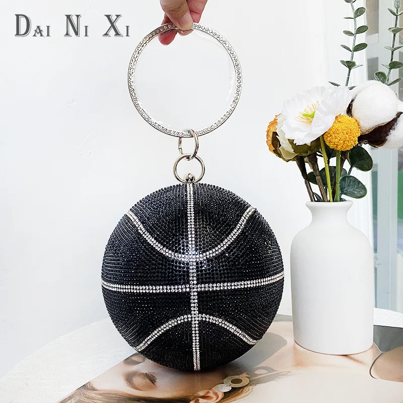 Luxury Designer Trendy Basketball Handbag Crystal Rhinestone Bag Bling Purse Woman Evening Clutch Party Purse