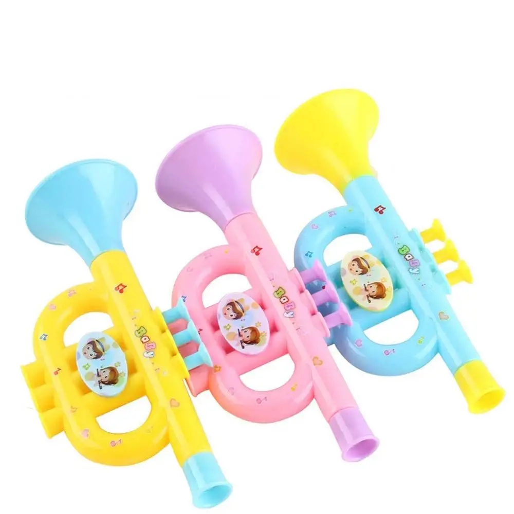 Cor aleatória instrumento de simulação colorido educação precoce infantil jogando brinquedos musicais do bebê hooter brinquedo trompete crianças trompete