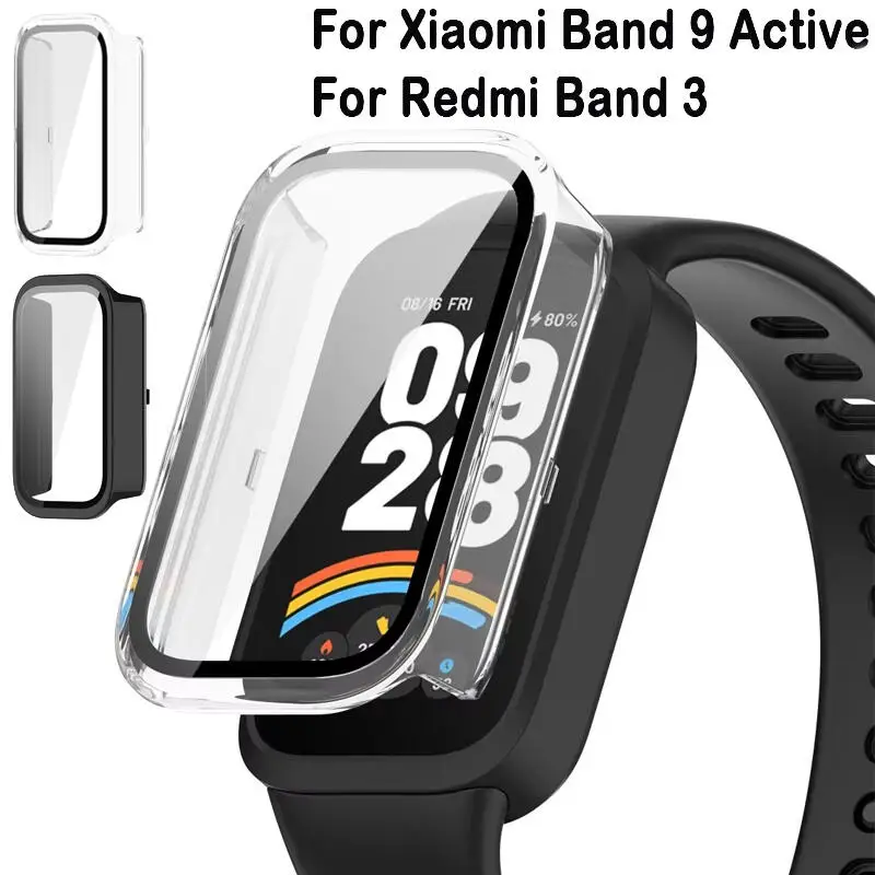 Hard PC Case+Glass Film For Xiaomi Mi Band 9 Active Screen Protector Film Accessories Full Cover Cases Shell For Redmi Band 3