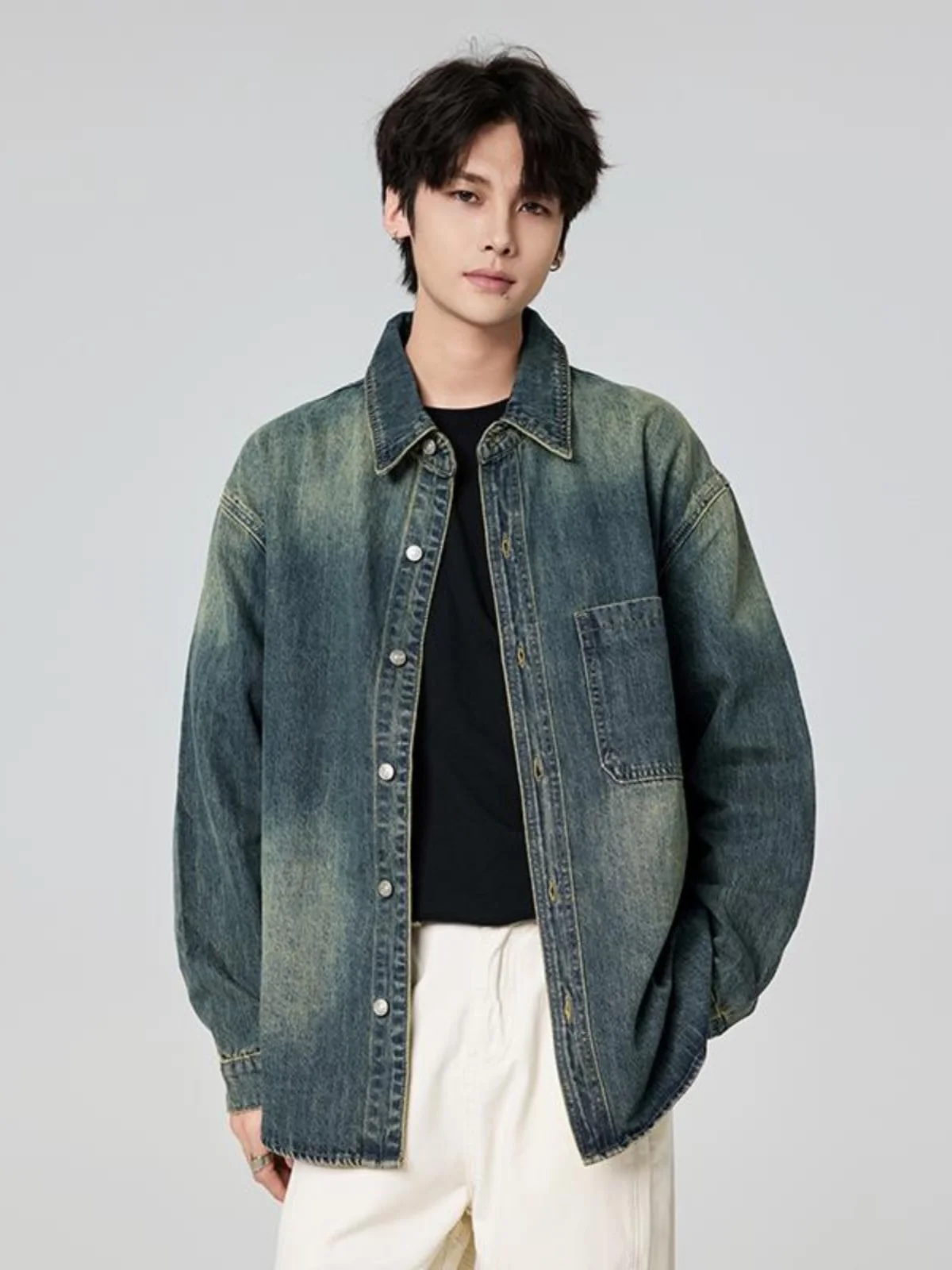 

Ретро-джинсовая куртка в американском стиле для мужчин, весенне-осенняя, модная, с надписями, свободного кроя, повседневная, износостойкая, молодежная.