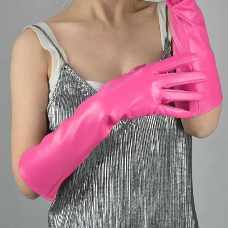 Pink Full finger gloves Touchscreen Leather Extra Long Gloves for Women Girls Sexy Nightclub Fashion Patent Leather Gloves