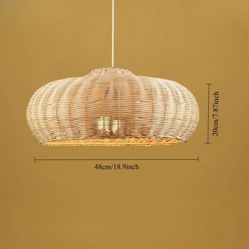 

Rustic Large Pendant Light 48CM Handmade Wicker Rattan Ceiling Fixture Beige Lampshade Woven Chandelier for Bedroom Dining Room