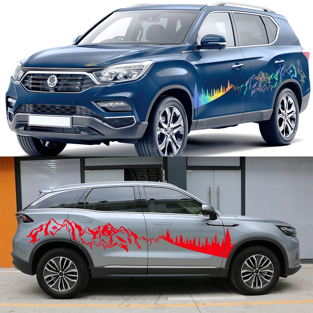 Car Door Side Stickers For Ssangyong Rexton W G4 2017 2022 Majestic Mountain Forest Geaphics Vinyl Film Decal Auto Accessories