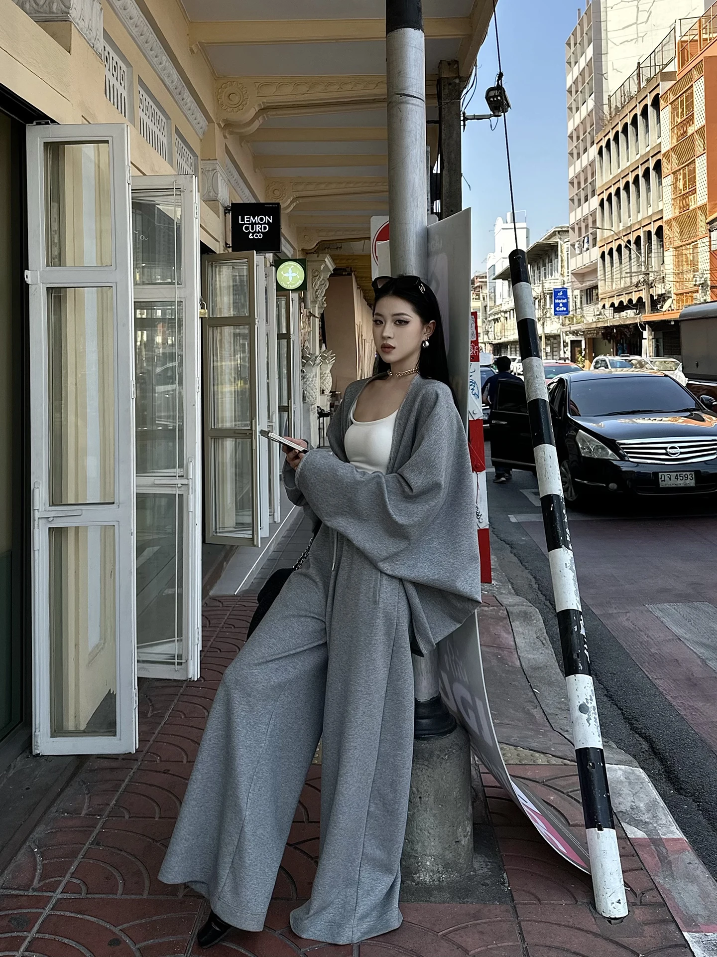 

Ceblynn Grey Loose Air Layer Hoodie Jacket Pants Two-Piece Set Women's Early Spring New Style Casual High Waist Long Pants