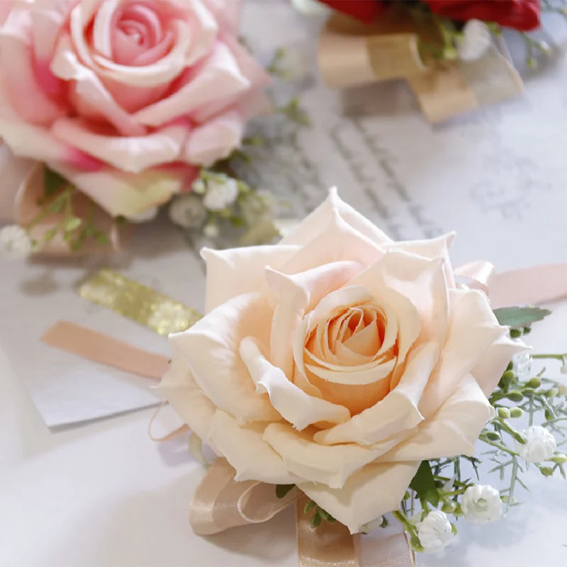 Boutonniere And Wrist Corsag Business Celebration Simulation Flower Wedding Supplies Photography Studio Multi color Roses 256