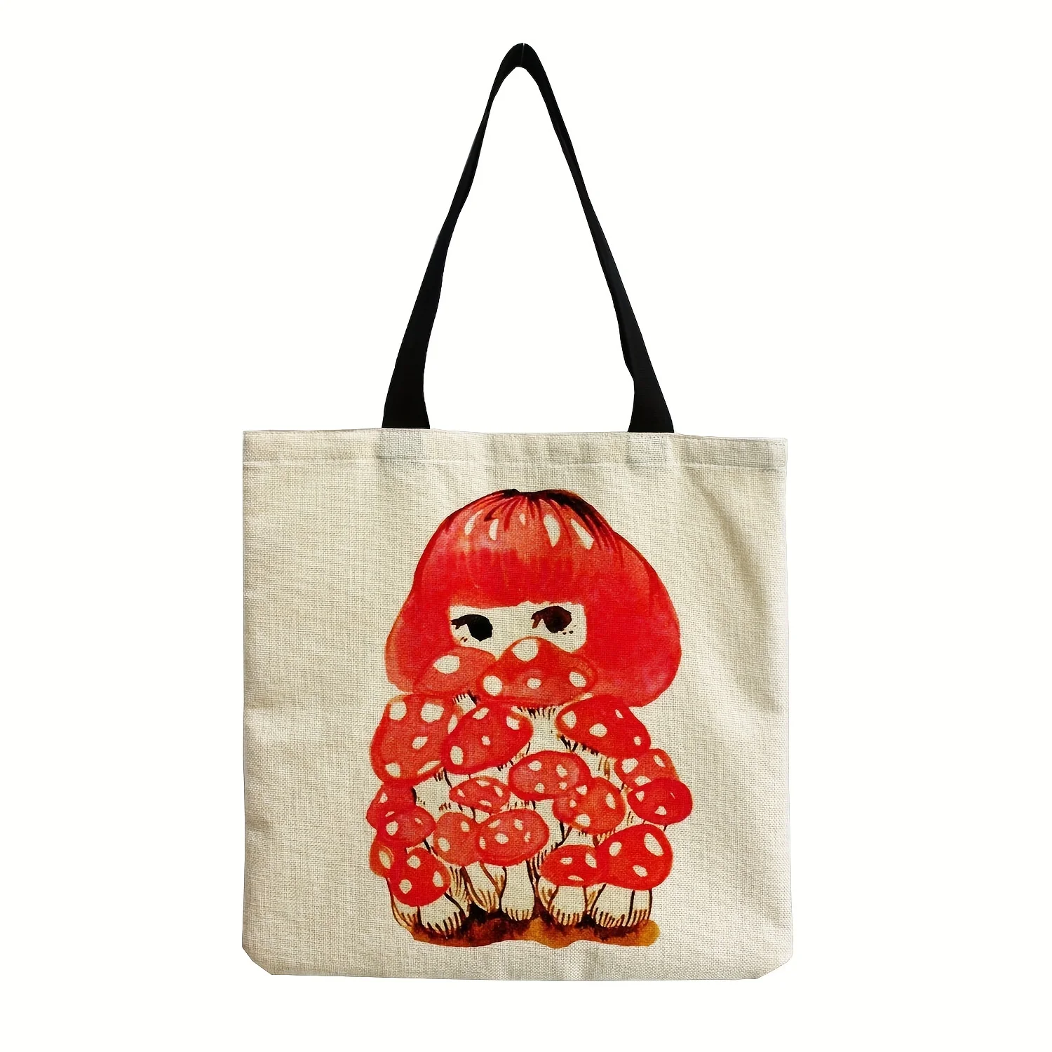 Mushroom Pattern Linen Shopper Bag - Fashionable and Spacious Shoulder Tote