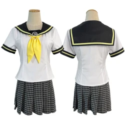 HOLOUN P4 Game Kujikawa Rise Cosplay Costume Embroidery School Badge Plaid Pattern Skirt Summer Version Sailor Top Bow-knot