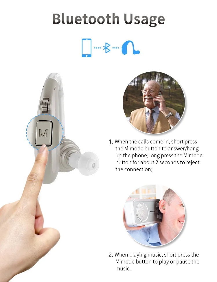 2025 New Rechargeable Bluetooth Portable Sound Amplifier Earphones Auxiliary Listening Noise Reducing Audiphone Elderly Gifts