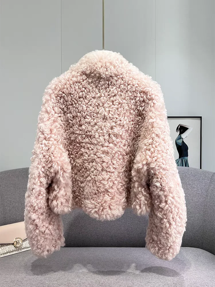 양털 자켓 여성용 가을 겨울 신상 슬림핏 칼라 플립 칼라 면옷 소형 사이즈 푹신한 퍼 가죽