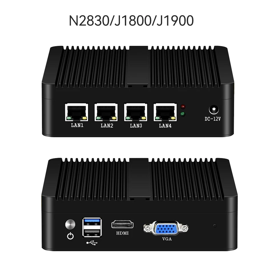 Mini PC Windows 7/8/10, Intel Celeron J4125/J1900/N2830, 4x LAN, 4x LAN, ordinateur industriel, fanless, avec Wi-Fi