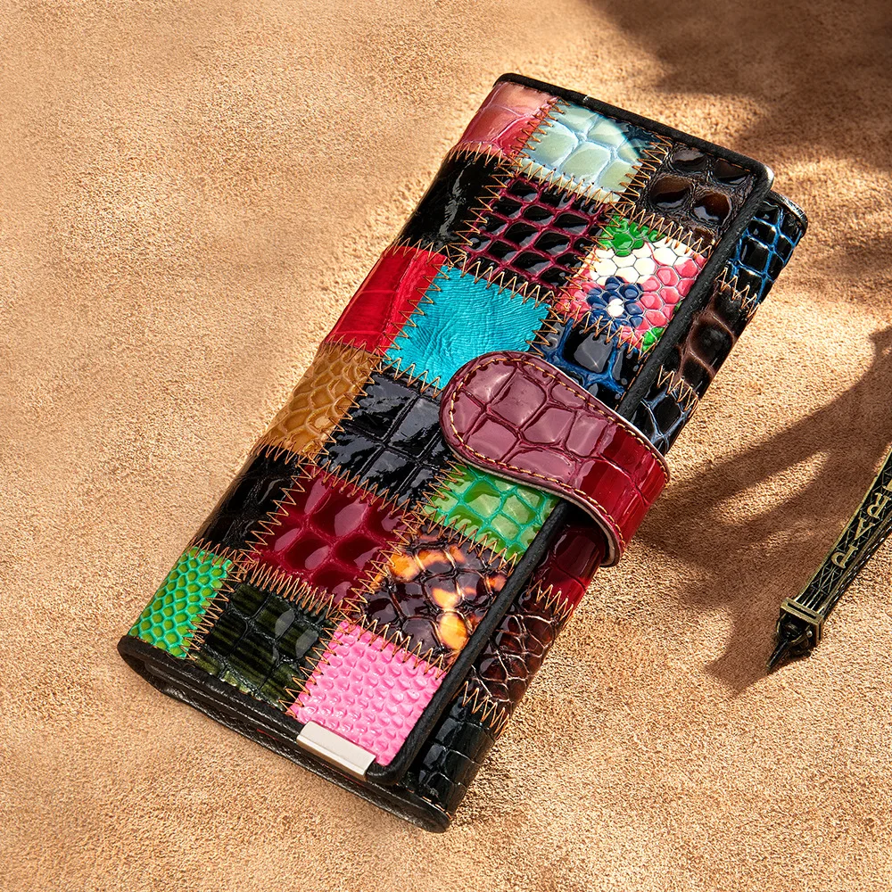 

Кожаный кошелек-клатч для женщин: модный, дизайнерский, из натуральной кожи, с элементами пэчворка, короткий и длинный варианты