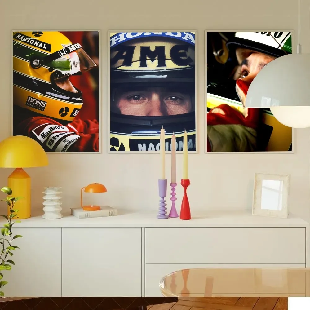 F1 Ayrton Tacing Driver Senna Poster Stickers Living Room Bedroom Entrance Cafe Wall Art Decoration Painting Aesthetic Decor