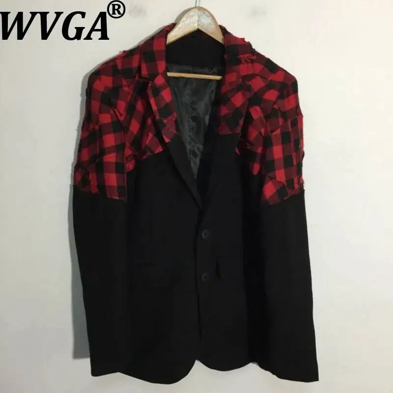 WVGA Dark Spring New Man Plaid Frayed Edge Patchwork Trendy Oversized Turn-Down Collar Blazer Niche Chic Casual Coats Ins W22789