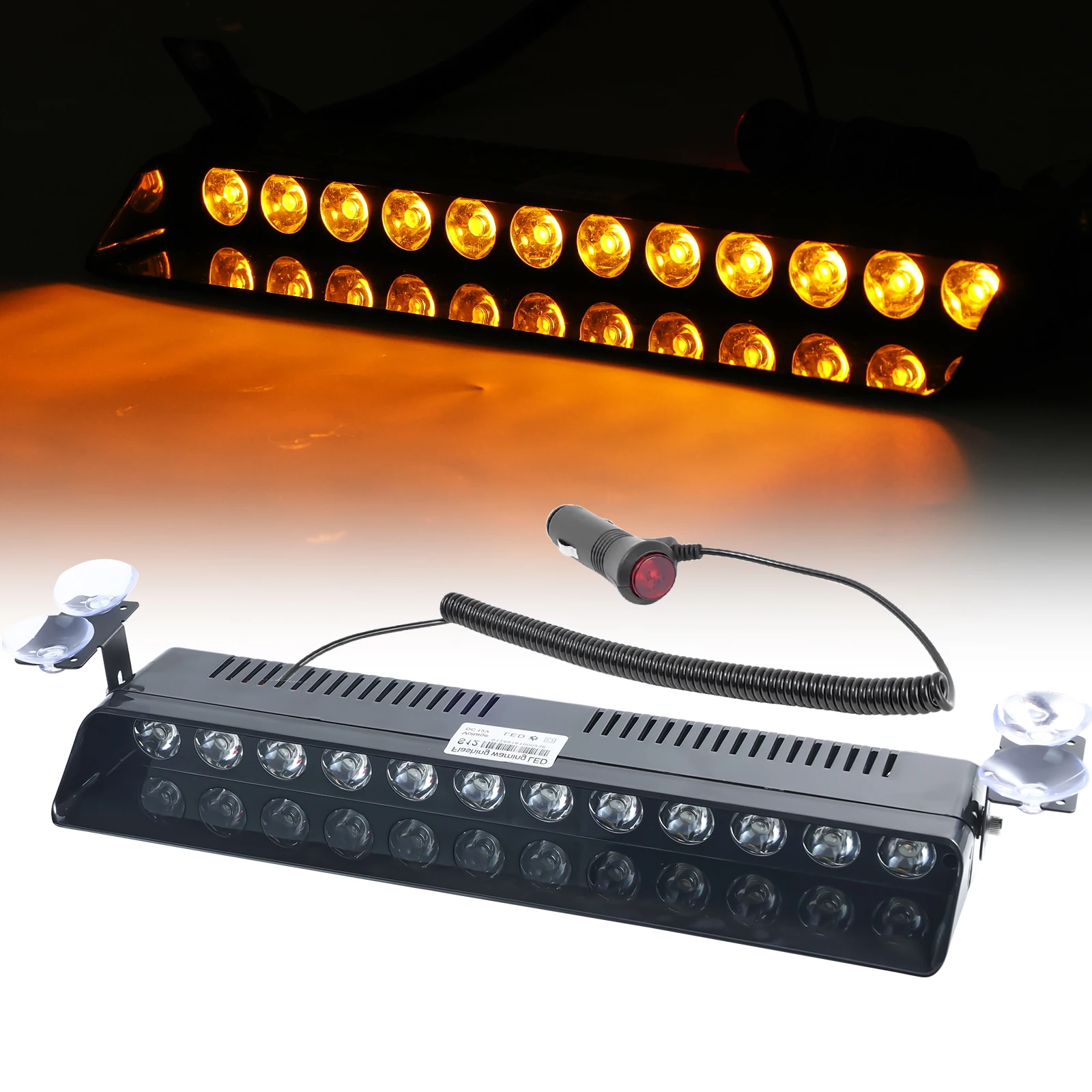 

Emergency Strobe Light 12V Windshield Dash Dashboard Interior Flash Roof Hazard Warning Light Bar Car Truck w/Suction Cups Amber