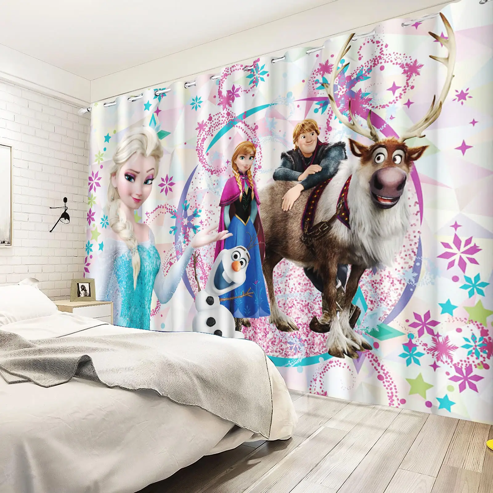 Princess Elsa Anna Frozen Anime Printed Curtains For Living Room Home Decor  Blackout Curtains Bedroom Drapes Cartoon Christmas