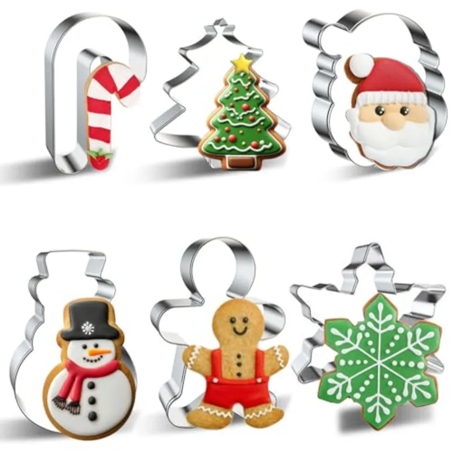 

Рождественский набор формочек для печенья, 6 предметов, Рождественская елка, пряничный человечек, снеговик, снежинка, конфеты, трость, формы лица Санта-Клауса для праздника