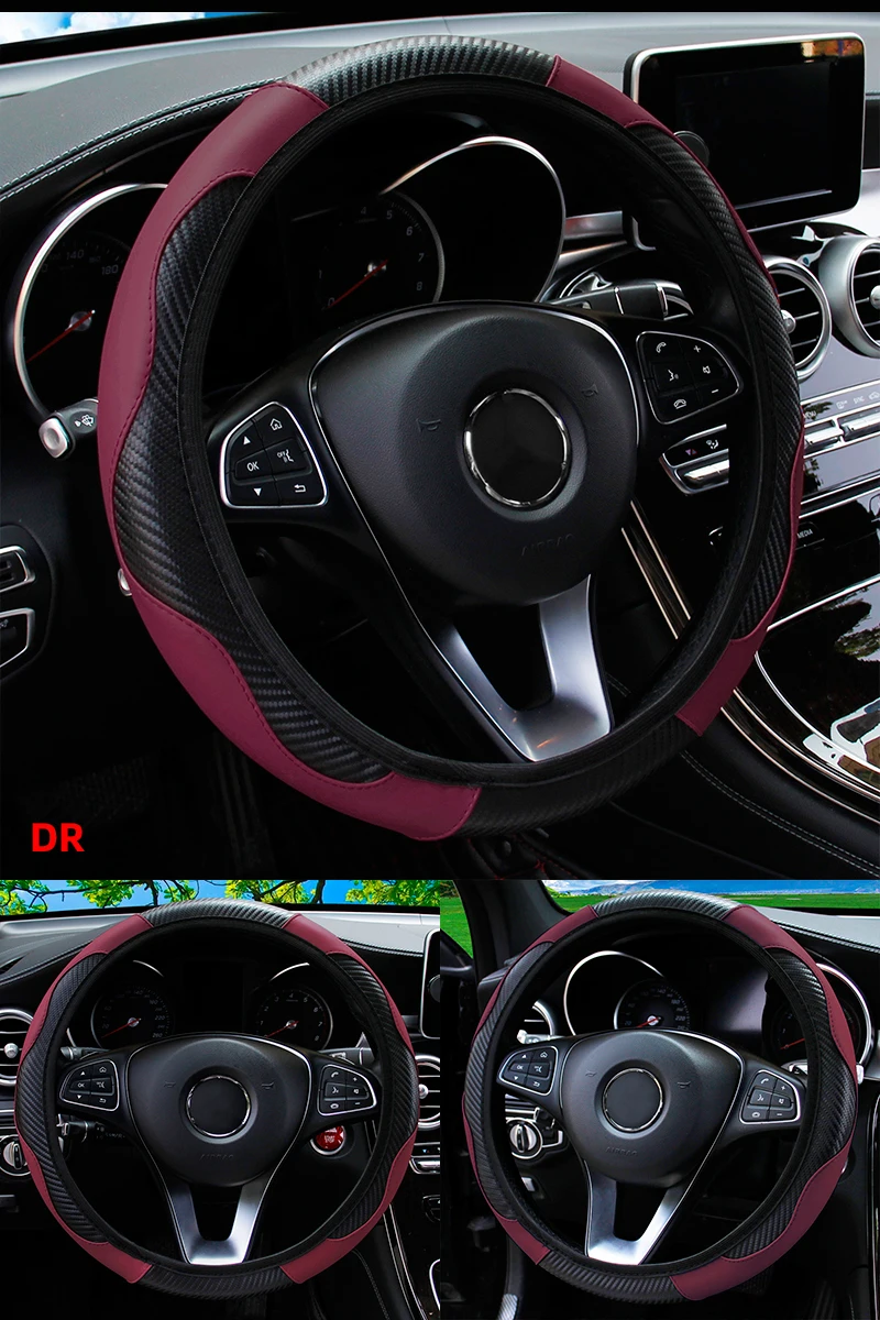 Auto Lenkrad Abdeckung Atmungsaktive Anti Slip PU Leder Lenkung Abdeckungen Geeignet 37-38,5 cm Auto Dekoration Carbon Faser – Detail 9
