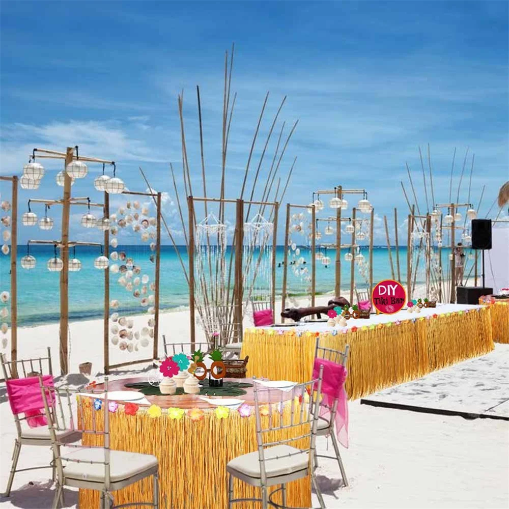 Hawaiian Straw Table Skirt Tropical Luau Grass Table Skirt Hawaiian Sea Beach Hula Party Decor Wedding Birthday Party Decoration - Image 6